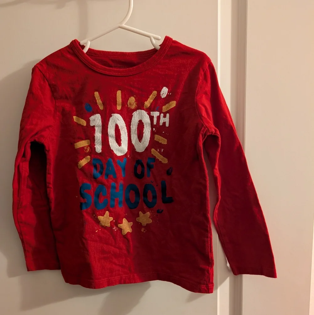 $ 💥3/$24 The Children's Place Red 100th‎ Day of School Long Sleeve Tee